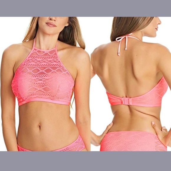 NEW Freya [‎ 32D US ] Sundance Underwire High Neck Bikini Top Flamingo - Picture 1 of 11